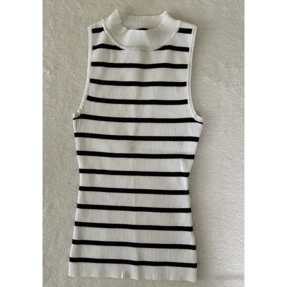 Zesica High Neck Stretch Top Sleeveless Ribbed White And Black Size Small - Picture 1 of 7